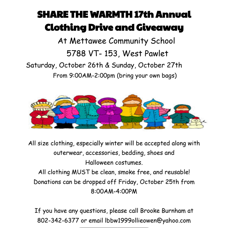 mettowee school share the warm 17th annual clothing drive and giveaway info