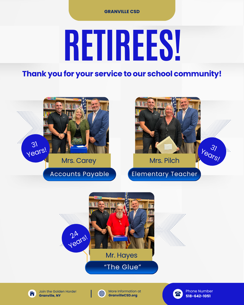 Thank you to retirees! A flyer with three retiree pictures. Details are in the text of this post for names and tenure.