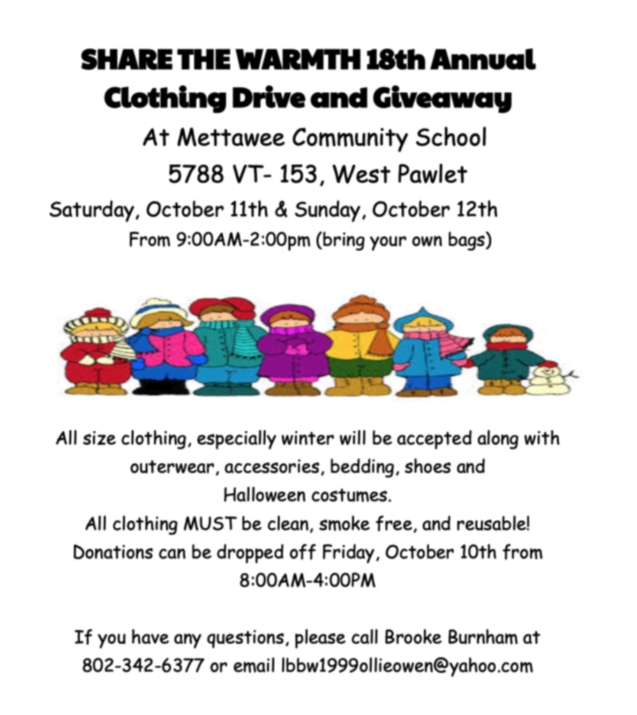 This Weekend - Clothing Giveaway at Mettawee School