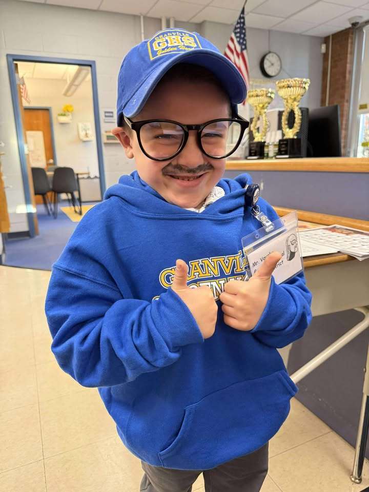 A little boy dressed up as Mr. Vaughan