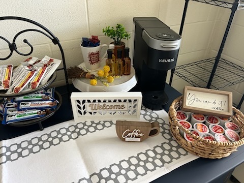 MJT Makeover: Coffee Bar close up of coffee pods, bards and decor