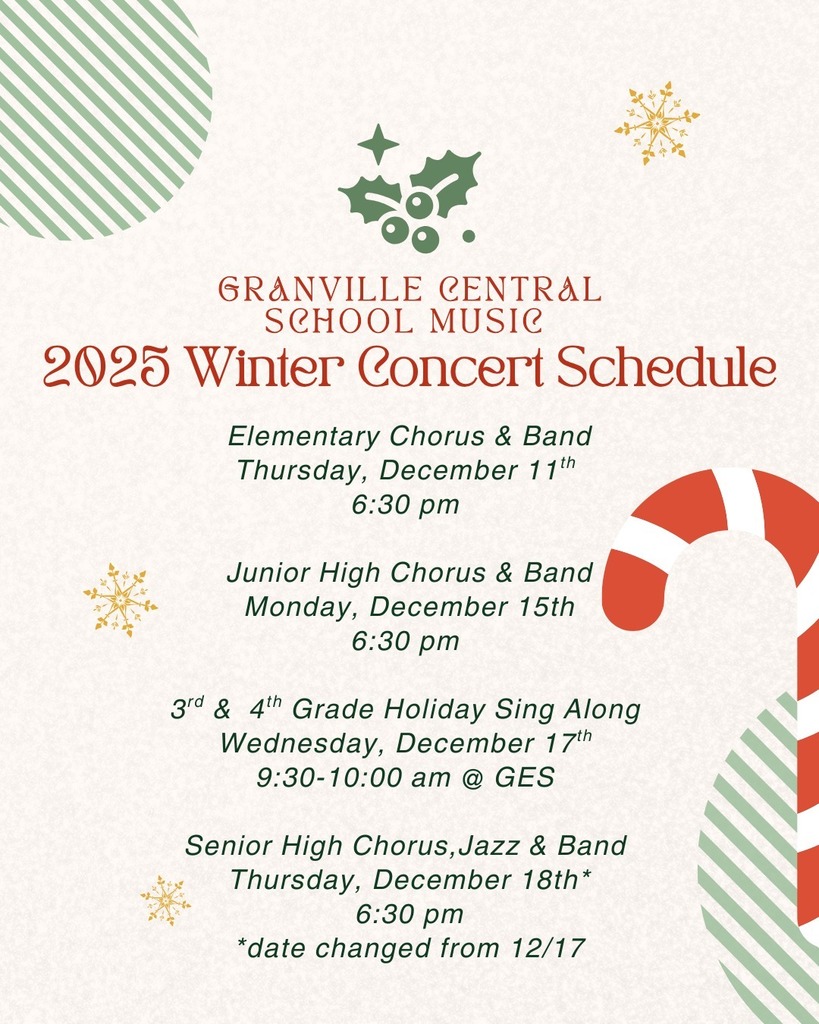 Winter Concerts at GCSD - all listed in GranvilleCSD.org/events