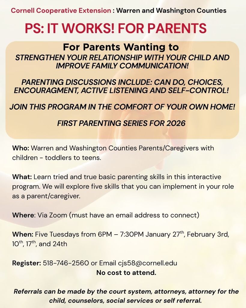 Free Parenting Classes Series - Details are in this post: https://www.granvillecsd.org/events?id=50830288