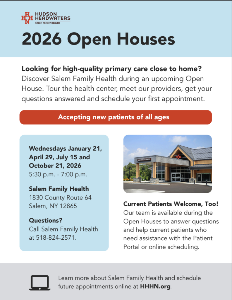 Free healthcare support - open houses at Salem Family Health 518-824-2571