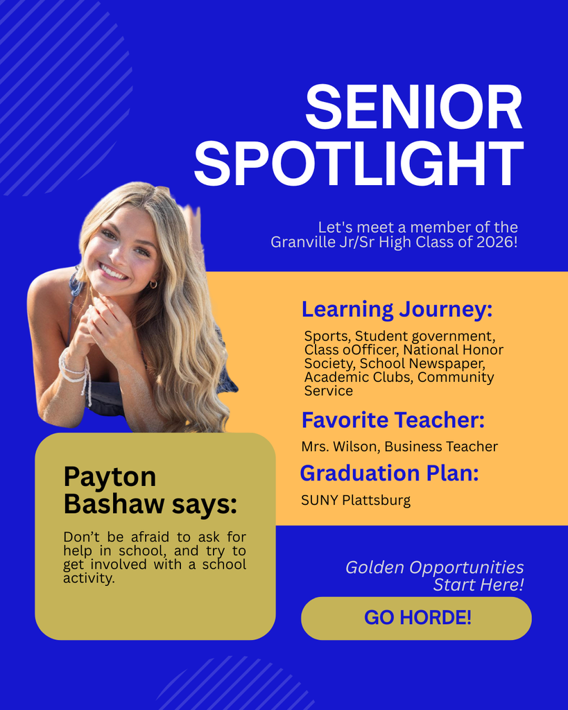 Payton Bashaw is heading to SUNY Plattsburg and her favorite teacher was Mrs. Wilson, Business.