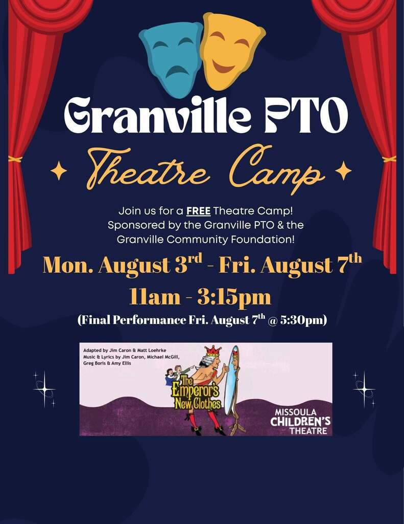 Granville NY PTO hosting a free theatre camp at GES: Get the details here: https://www.granvillecsd.org/article/3006998