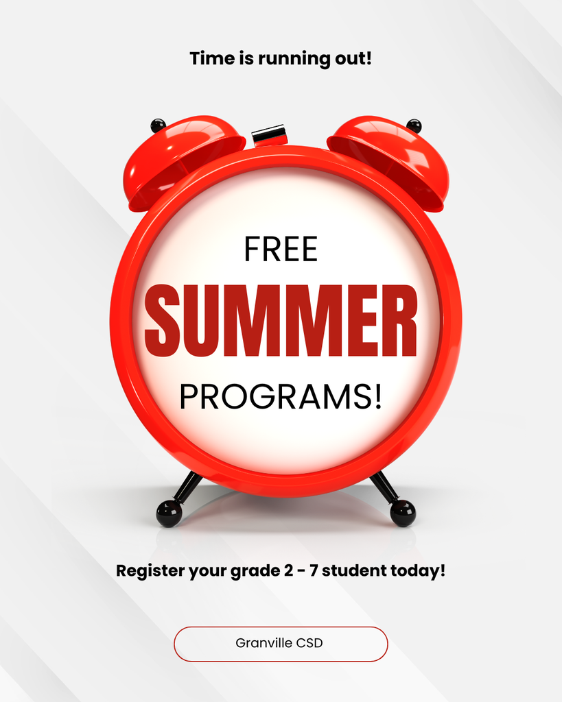 Last call to sign up for two amazing summer programs in August! Details in live school calendar at granvillecsd.org/events for week of August 3rd and week of August 10th or links in caption
