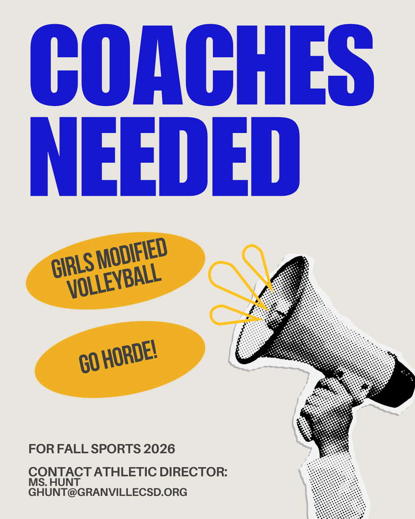 Girls Modified Volleyball Coach Needed for Fall 2026 Season - Please contact Athletic Director Ms. Hunt at ghunt@granvillecsd.org