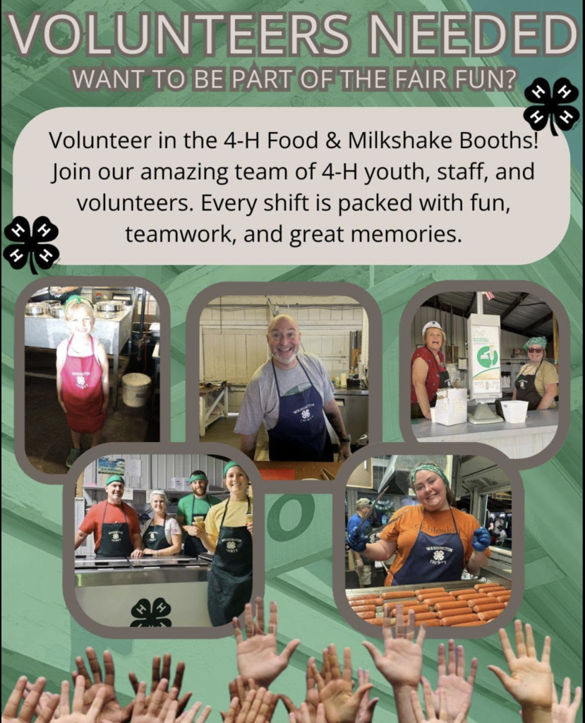 An image of people volunteering at the Milk Bar at the Washington County Fair - Student Volunteers needed - visit this page for sign up https://www.facebook.com/CCEWashington