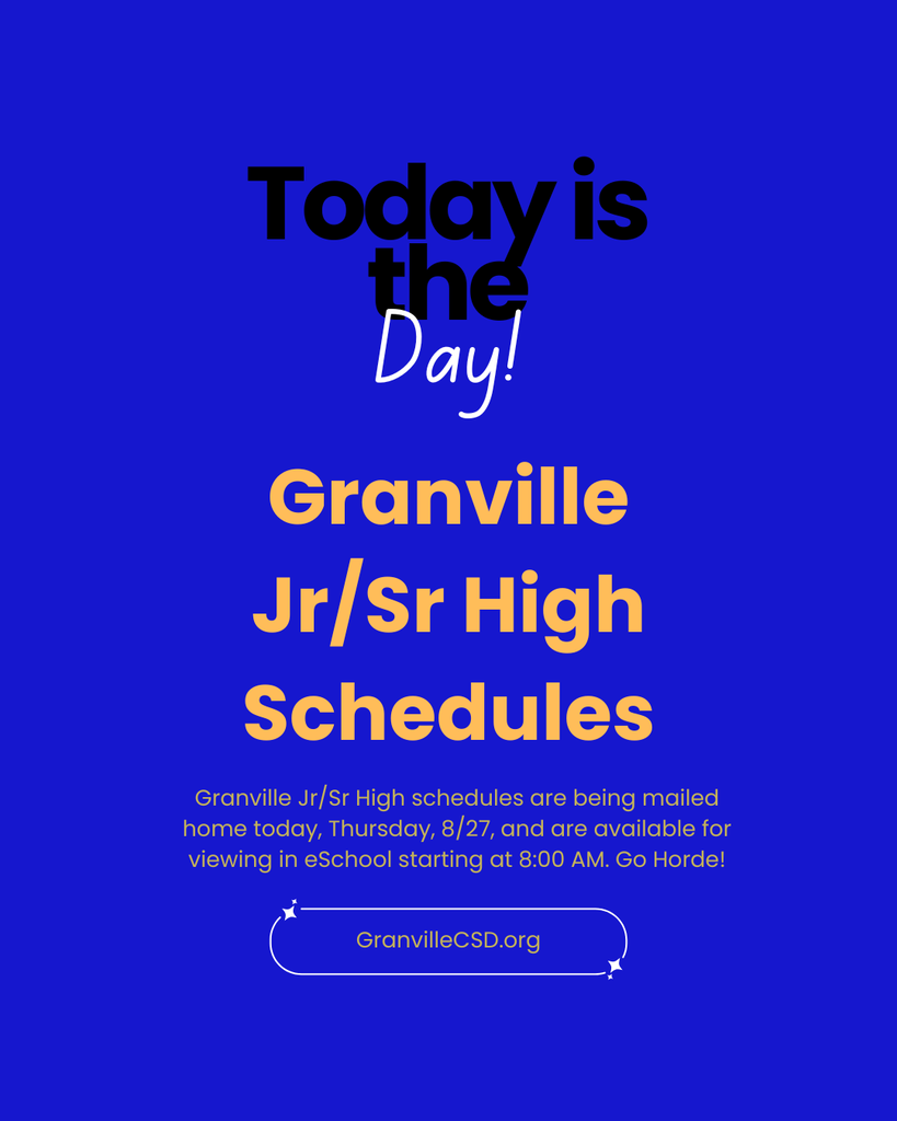 Jr/Sr High Schedules are being mailed home today and are available to view in eSchool starting 8 am today - Thursday, 8/27.