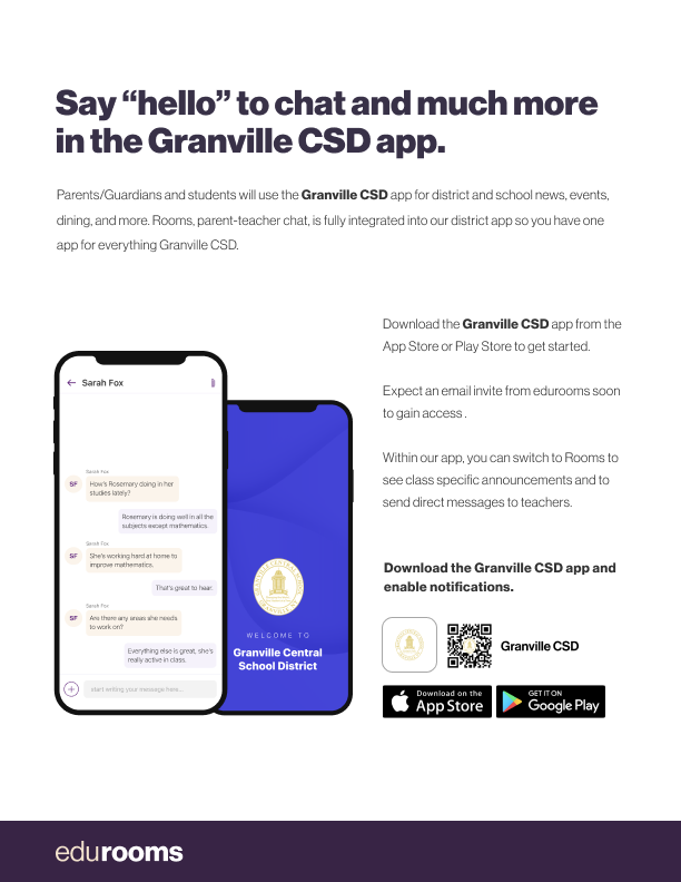 Say hello to Rooms in the Granville CSD App
