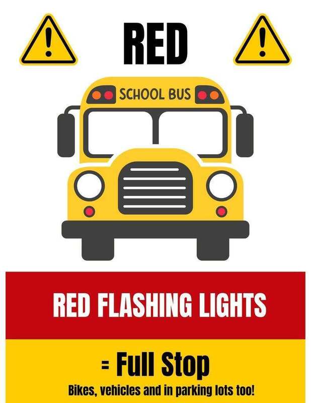 flyer for red flashing lights on a bus = full stop, bikes, ebikes and vehicles