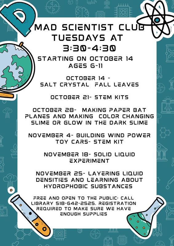 pember library of granville ny mad scientist club information - all information is in the text of the blog post as well