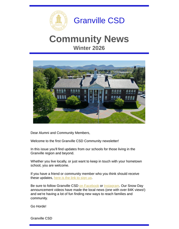 A screenshot of the Community News from Granville CSD