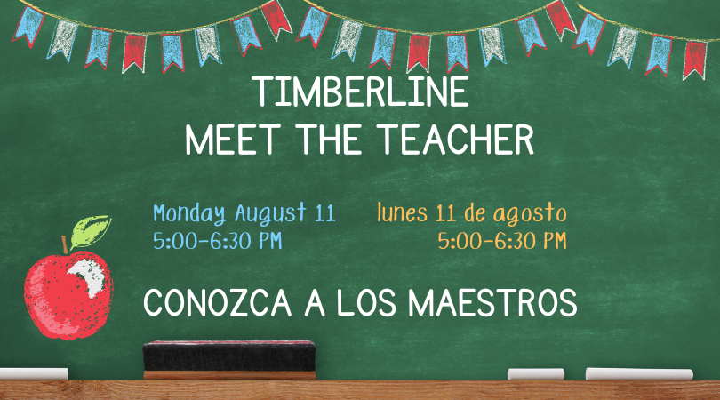A banner that looks like an old fashioned chalkboard showing the information for meet the teaher
