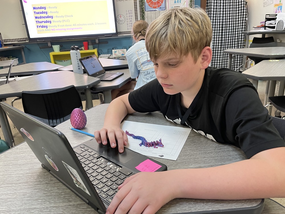 student working on computer