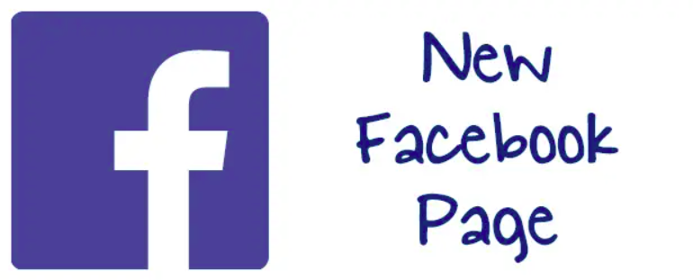 facebook logo with the text "new facebook page"