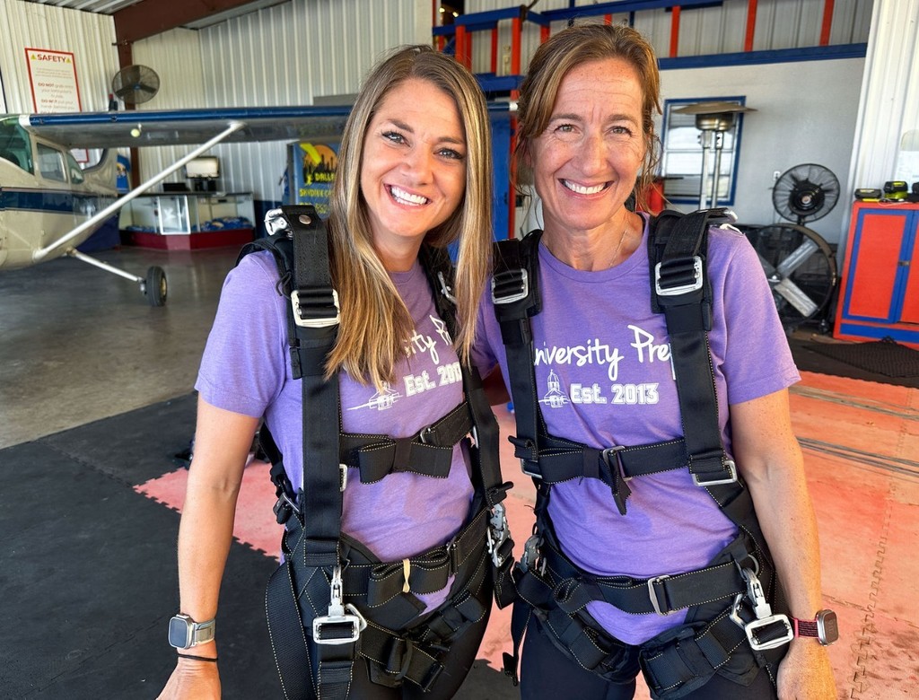 Two iUniversity Prep teachers skydiving