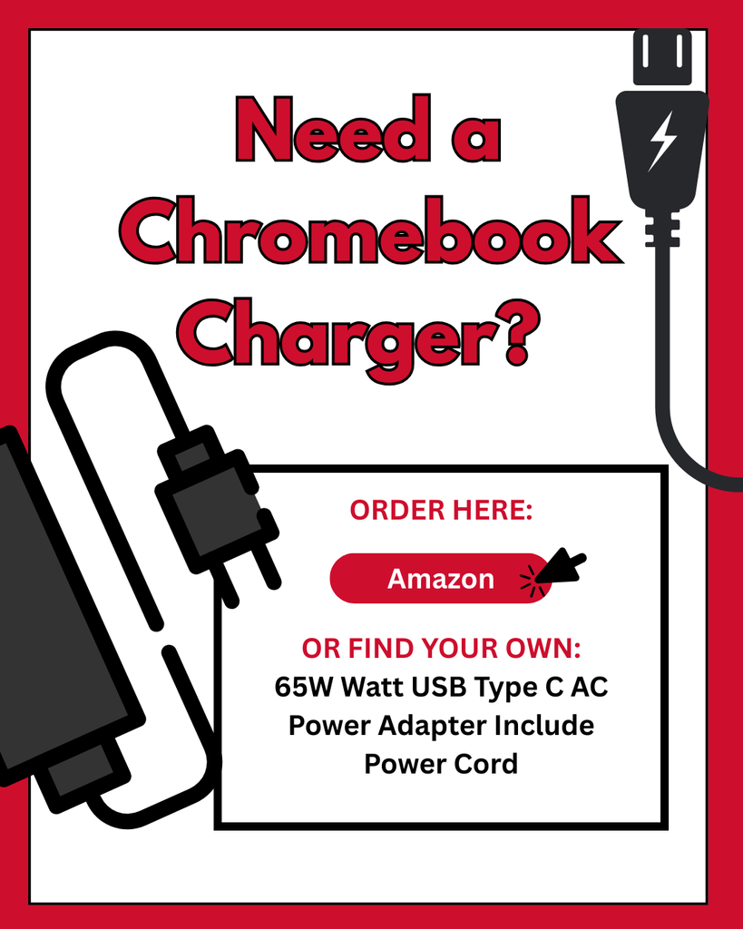 Need a Chromebook Charger? Order here: Amazon, or find your own: 65W Watt usb type c AC power adapter include power cord