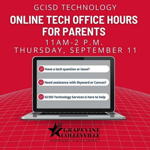 Graphic publicizing Technology's online tech office hours for parents