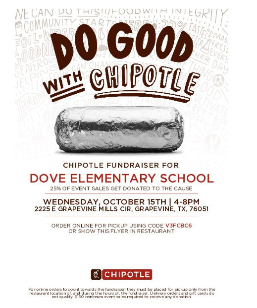 Chipotle Fundraiser October 15, 4-8pm