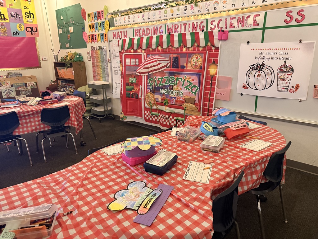 Pizza party in Ms. Saum's class