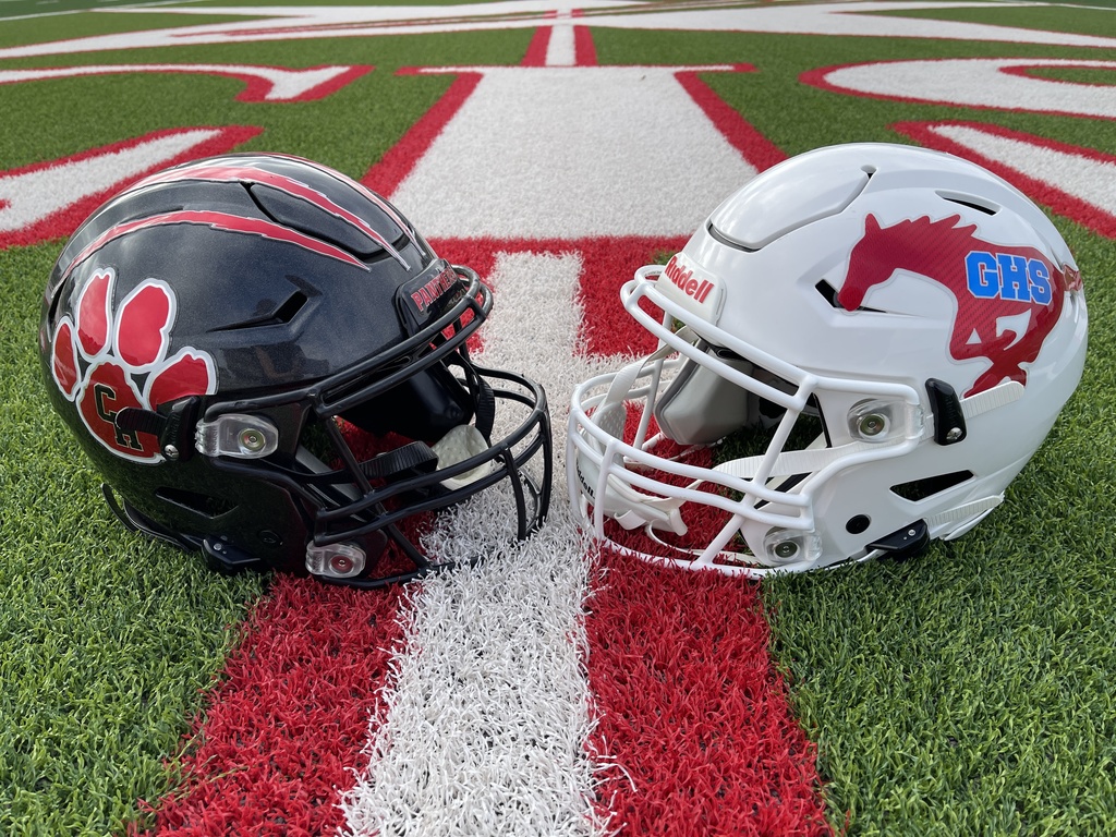 Two football helmets