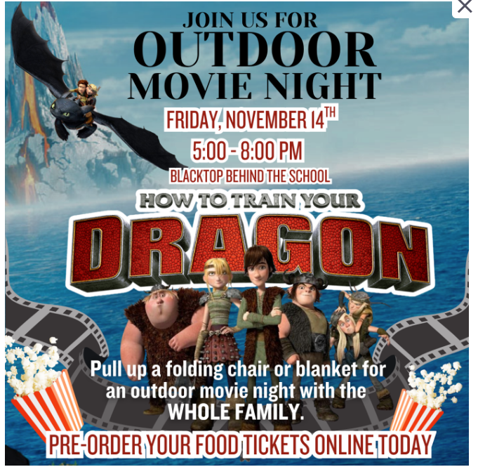 Outdoor movie night Friday November 14 5-8pm
