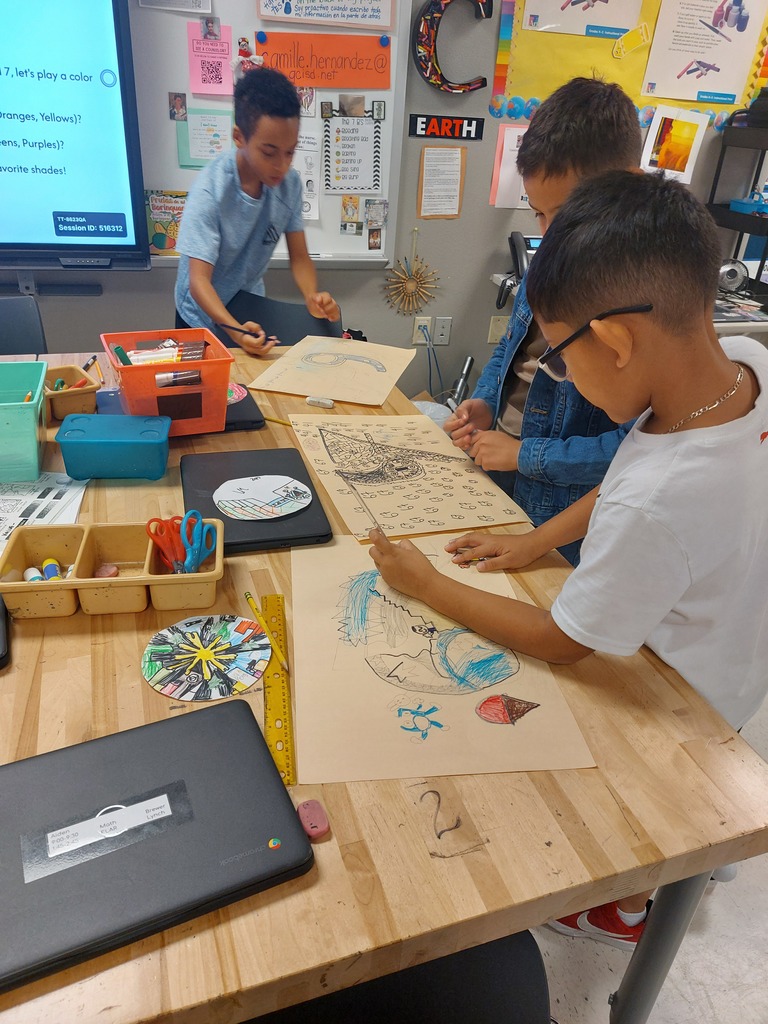 Students draw their own interpretation of 6-7 in art class