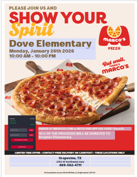 Marco's Pizza Spirit Day January 26th