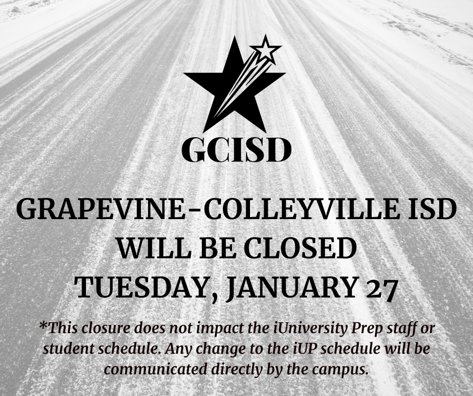 Weather graphic indicating that GCISD will be closed Tuesday, January 27.