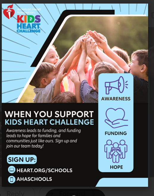 Kids Heart Challenge poster. Several kids standing in a circle with their hands in the center, encouraging people to sign up for the fundraiser to raise awareness