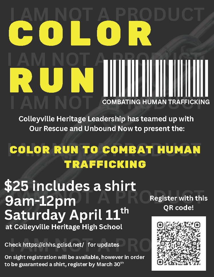 Color Run 2026 on April 11 at Colleyville Heritage High School, $25.00 includes a shirt from 9am-12pm