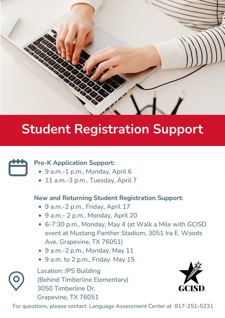 Flyer listing student registration support events
