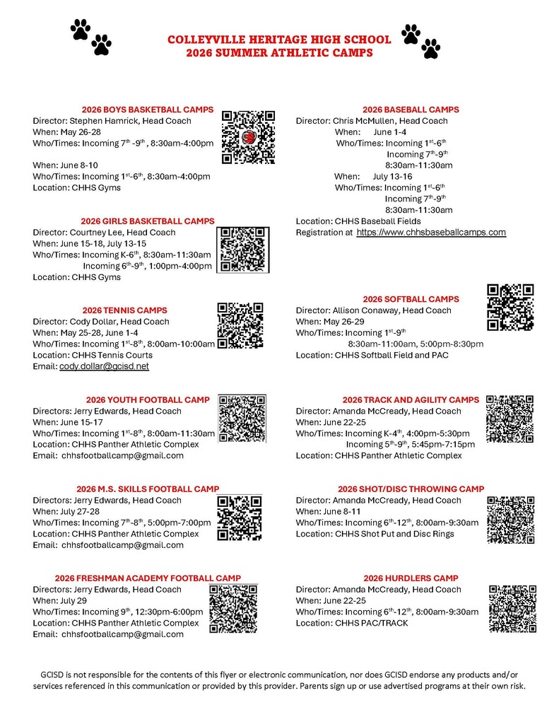 List of CHHS Summer Camps being held at CHHS