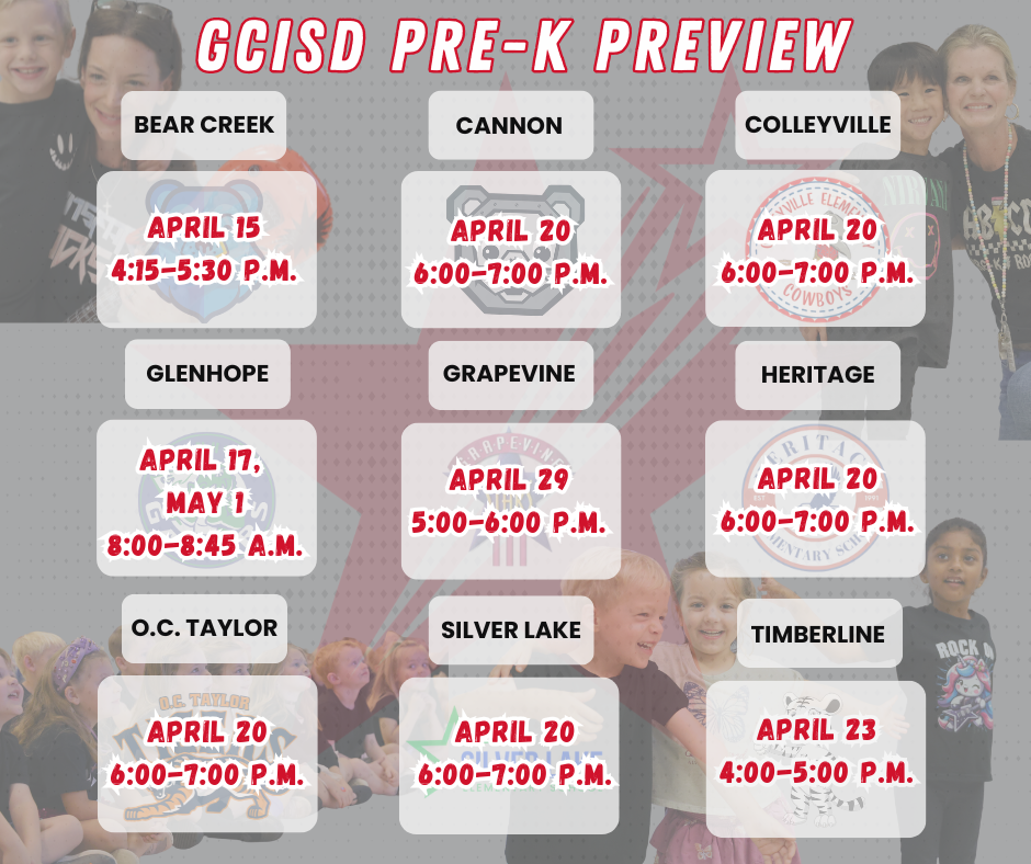 Schedule of upcoming Pre-K preview days at campuses