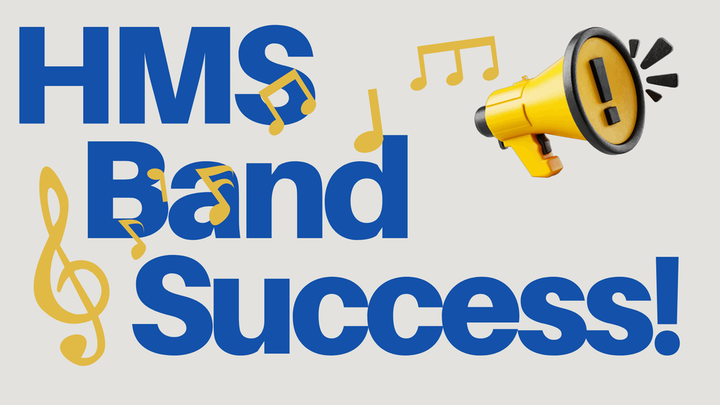HMS Band Success with musical notes and a megaphone for an announcement
