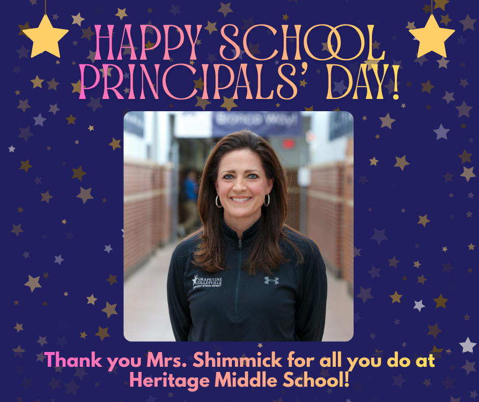 School Principals' Day image with Mrs. Shimmick smiling. "thank you Mrs. Shimmick for all you do!"