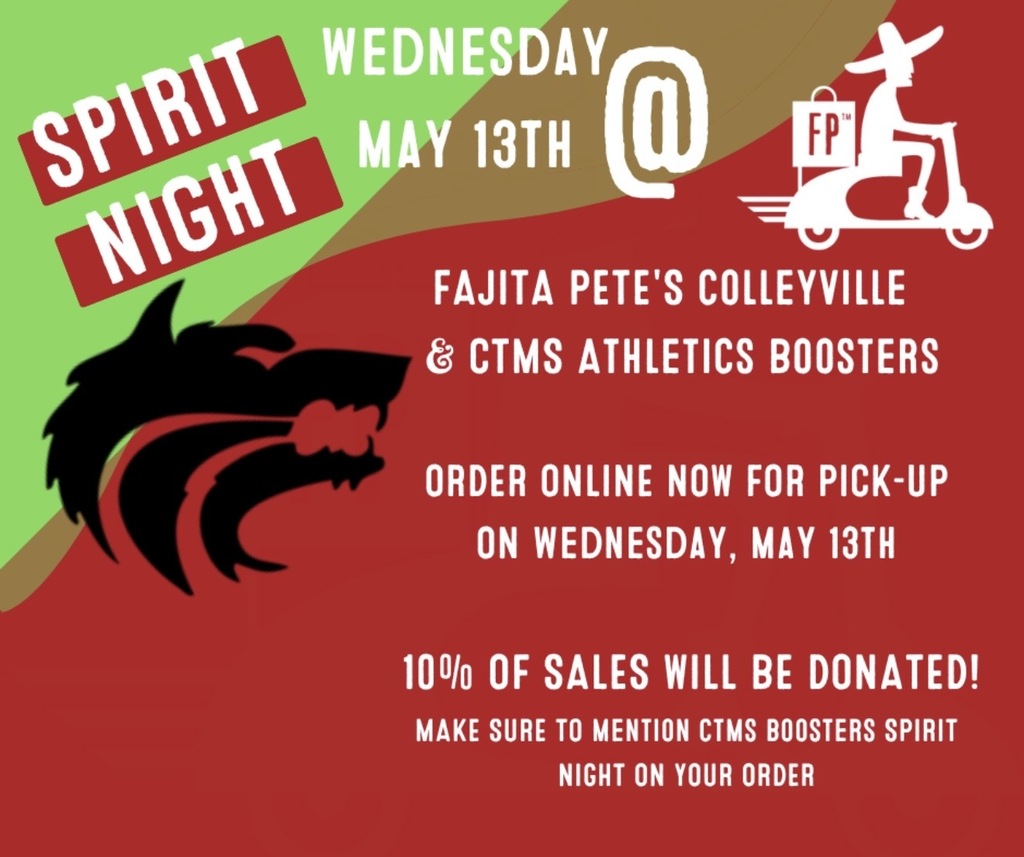CTMS Athletic Booster Spirit Night @Fajita Pete's Colleyville on May 13