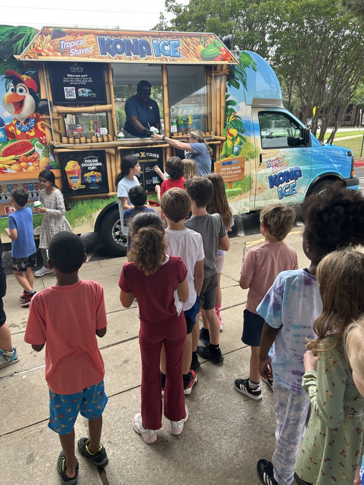 students waiting in line for snowcones