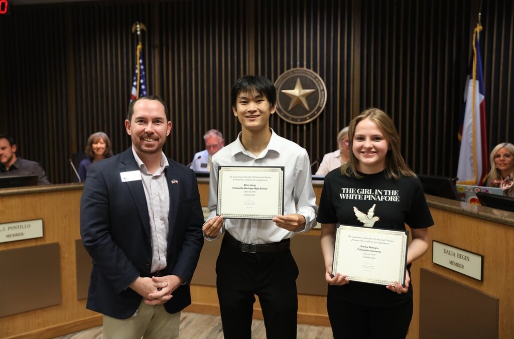 Board meeting student and staff honorees