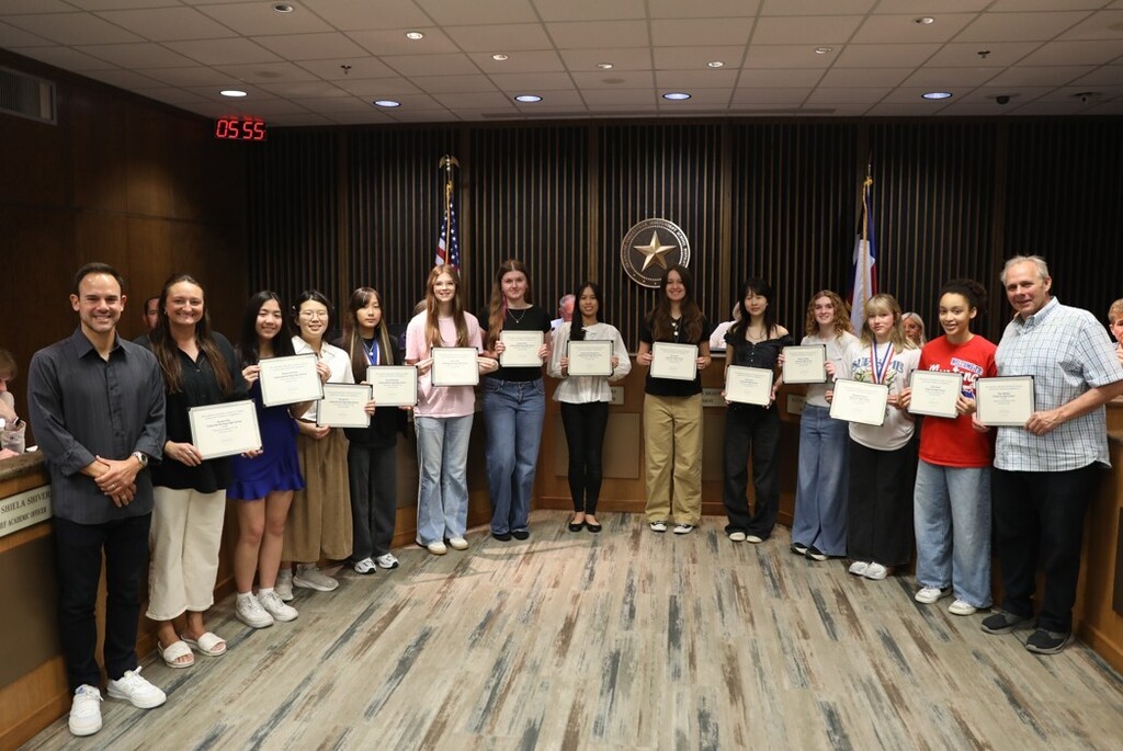 Board meeting student and staff honorees
