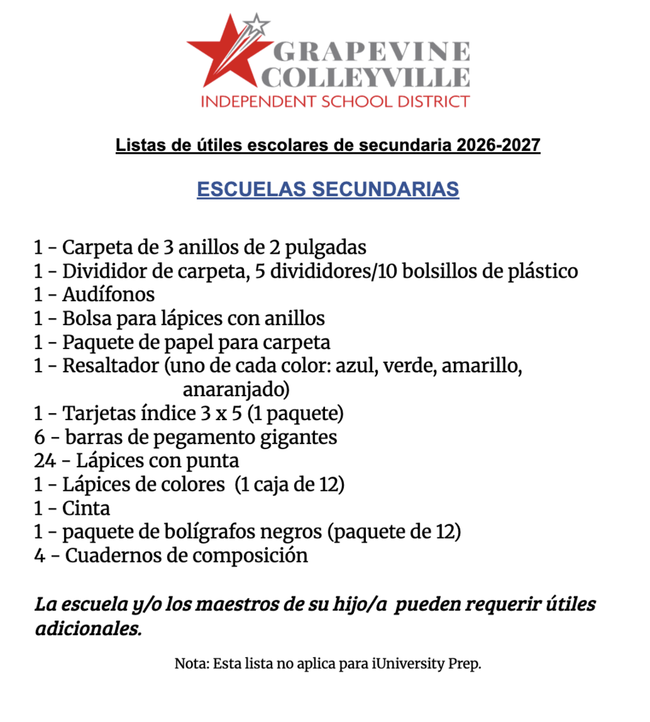 School supplies (Spanish)