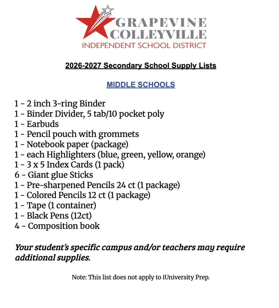 School supplies (English)