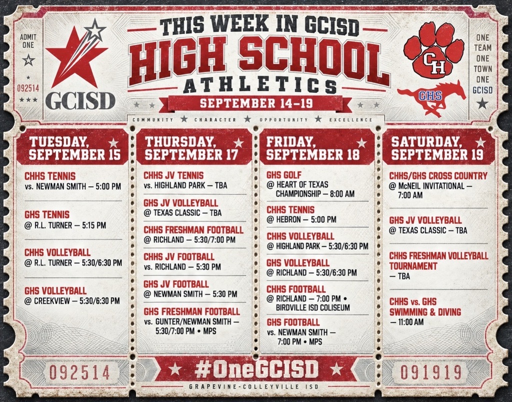 GCISD athletics schedule for the week