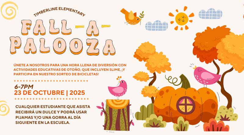 A decorative banner that has the spanish text of this post in  with a cartoon of a pumpkin house and birds.