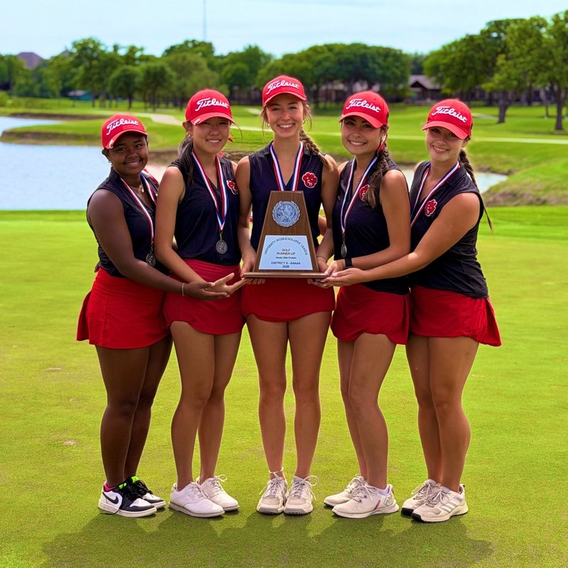 CHHS Girls Golf Team Posing with District Runner-Up Trophy