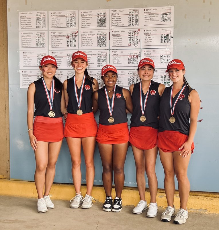CHHS girls golf team posing with their third place medals