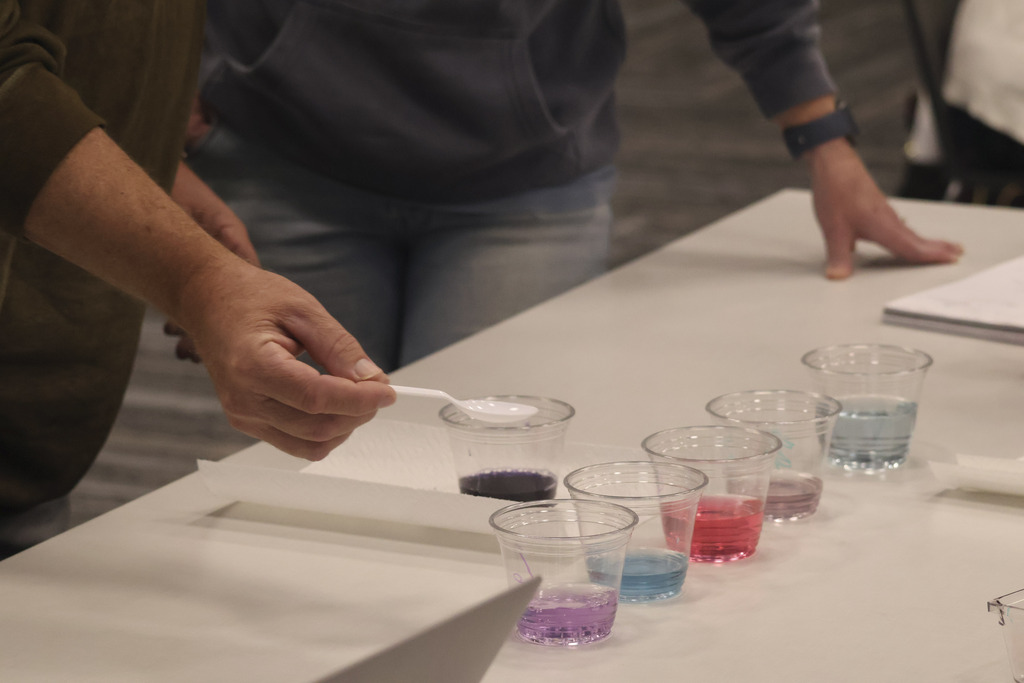 Participants practice balancing the pH of their plant food.