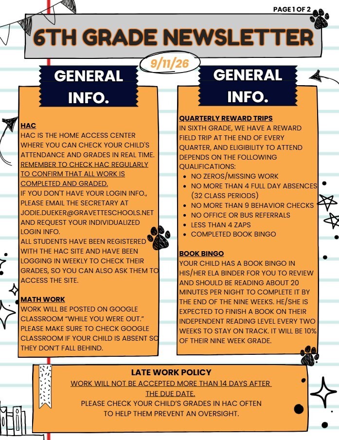 6th Grade Newsletter